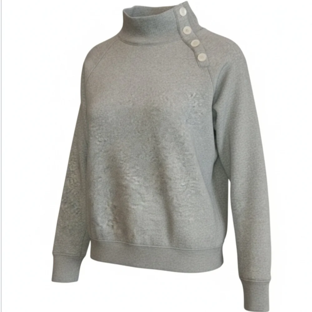 J. Crew Factory Light Gray Button Detail Mock Neck Sweatshirt Size S Super Soft